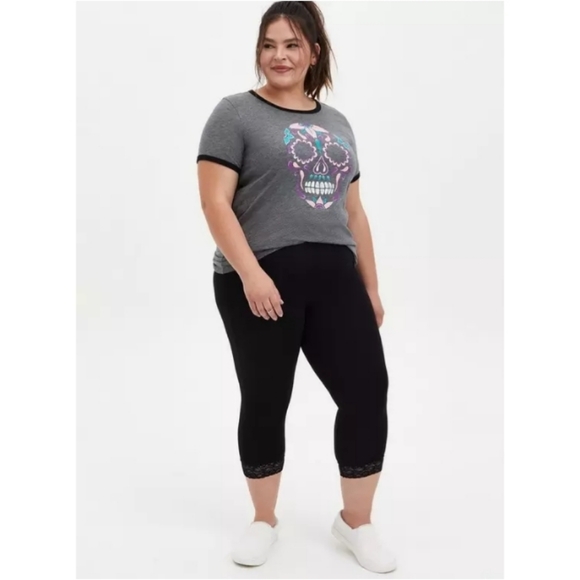torrid | Tattoo Print Classic Fit Ringer Tee - Heather Grey - Picture 2 of 10